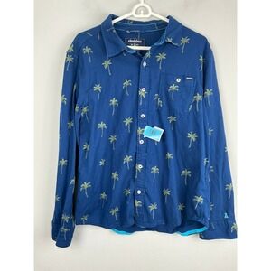 Chubbies Men's‎ Blue Palm Tree Print Long Sleeve Button Up Shirt Medium